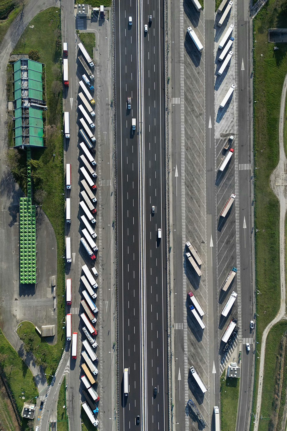 Highway with trucks from above